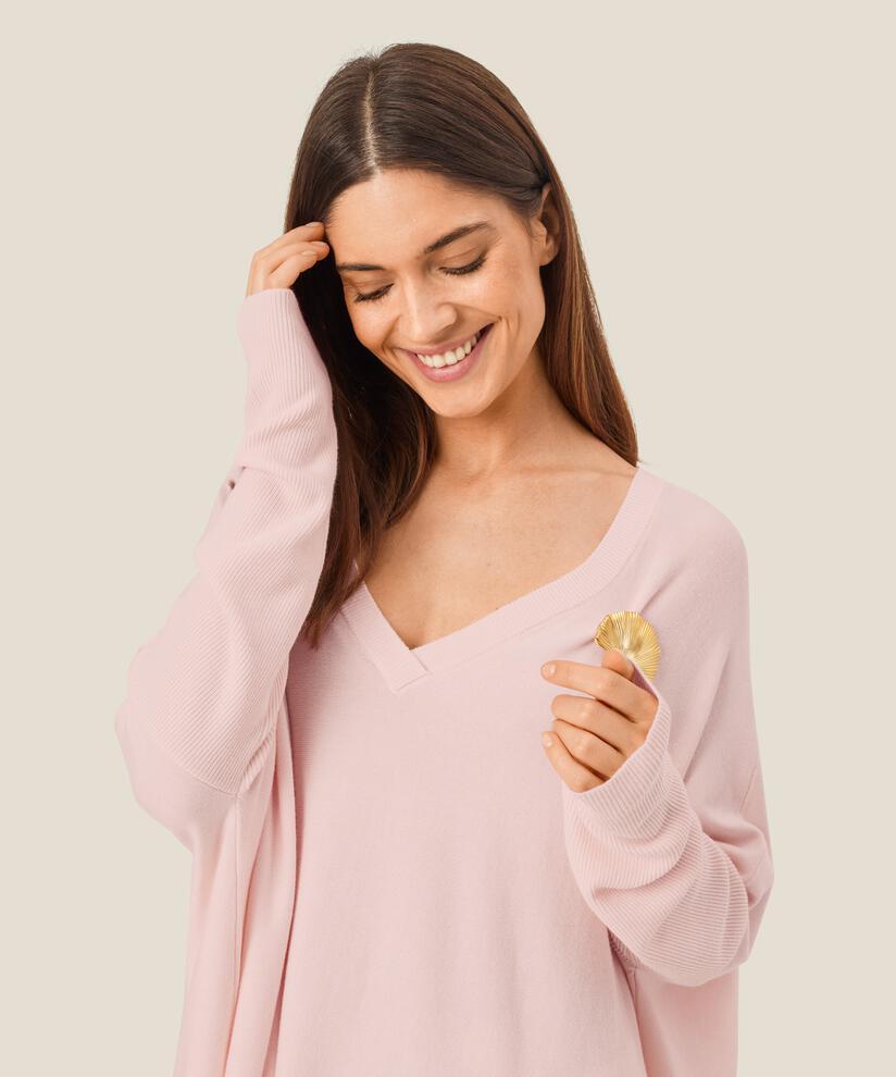 Pull En Maille Avec Col En V Et Manches Étroites, Mauve Chalk