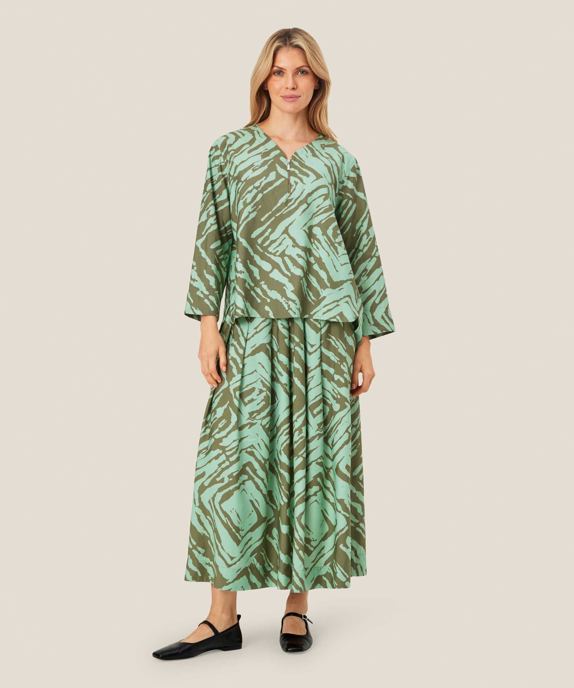 jupe en viscose imprimée avec élastique à la taille, D. Lichen Green