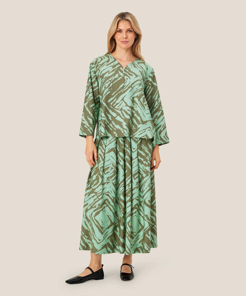 jupe en viscose imprimée avec élastique à la taille, D. Lichen Green