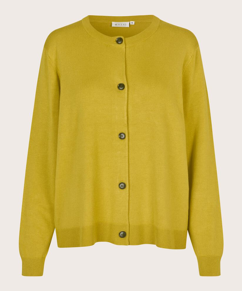 Cardigan En Maille Fine À Col Rond, Burnish Gold