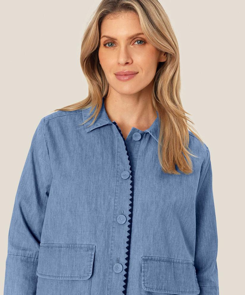 veste chemise en jean avec détails tissés, Blue Denim