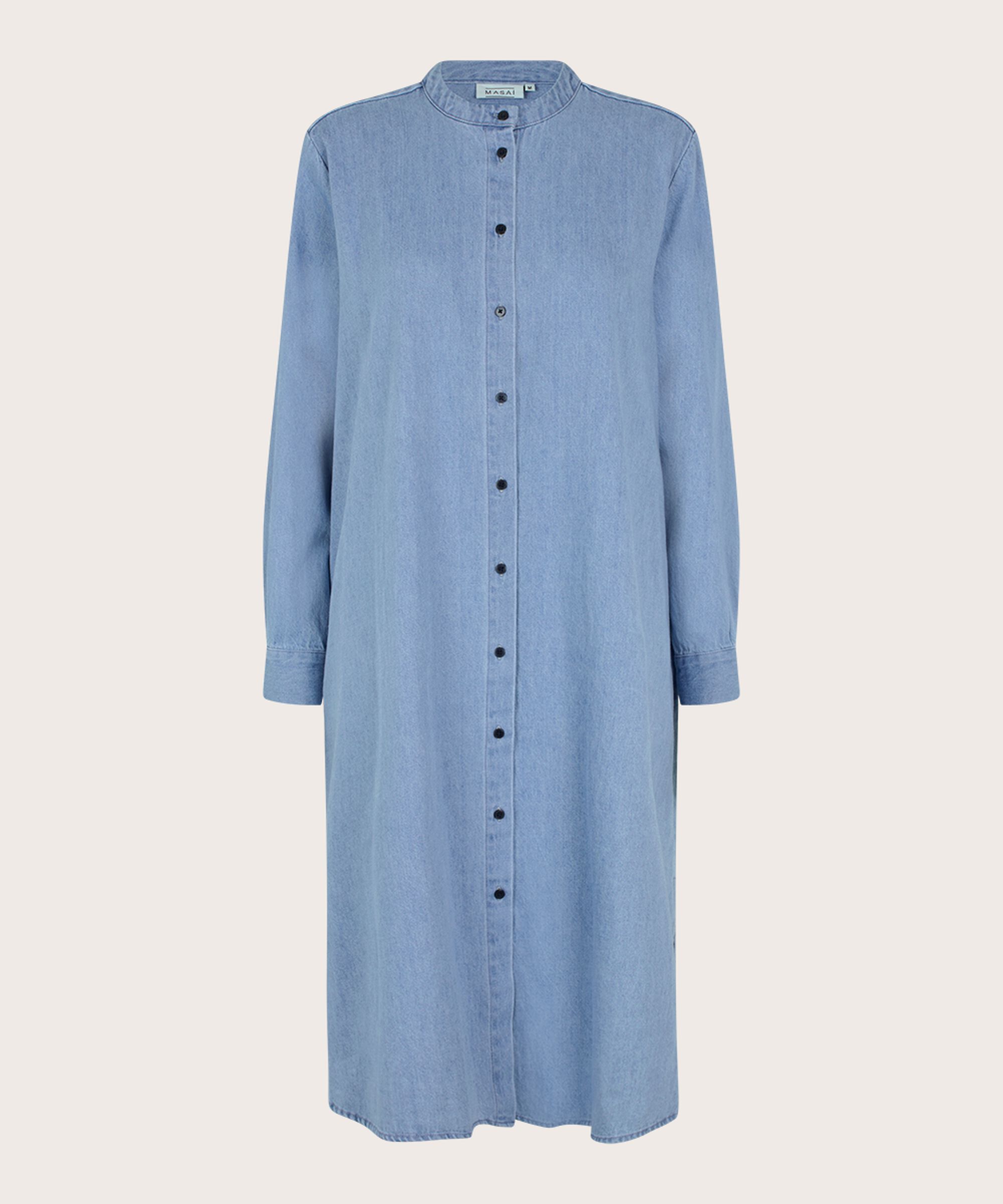 robe en jean boutonnée à manches longues, Light Denim
