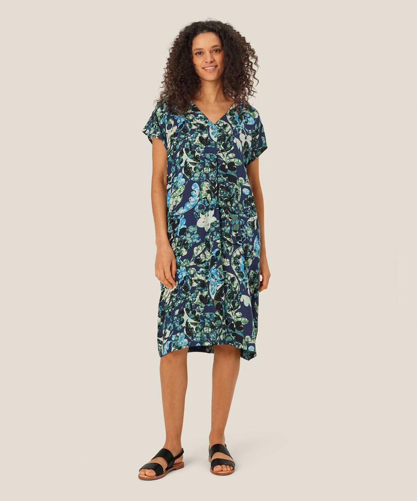 Robe En Viscose Imprimée Avec Col En V, Mood Indigo