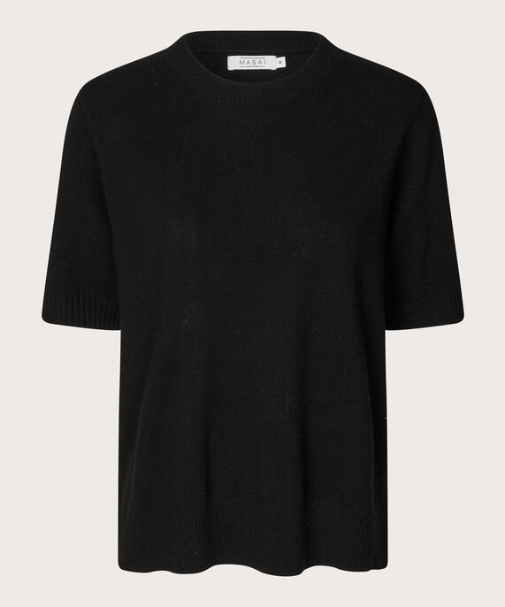 pull à manches courtes en laine mélangée, Black