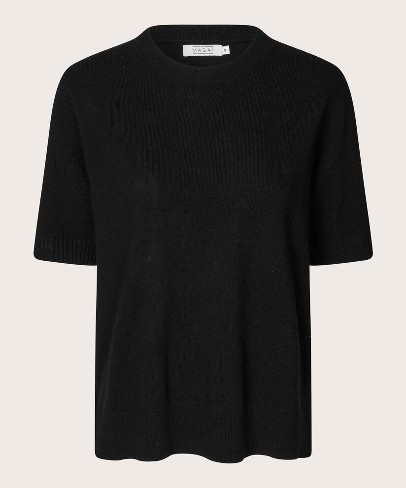 pull à manches courtes en laine mélangée, Black