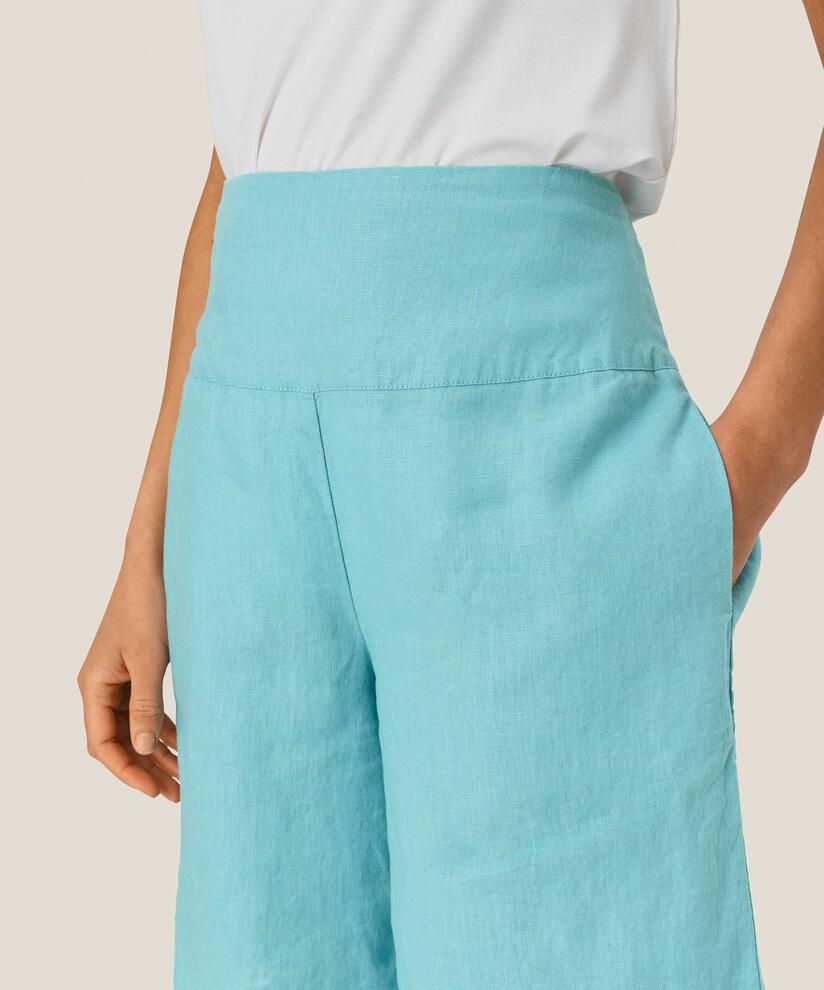 Short En Lin Avec Élastique Smocké Au Dos, Aqua