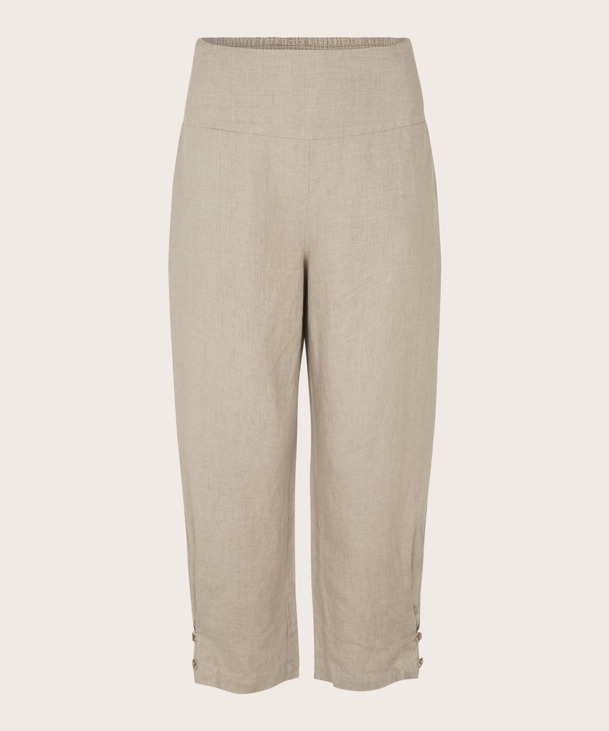 pantalon en lin avec large élastique smocké au dos et détail boutonné, Natural