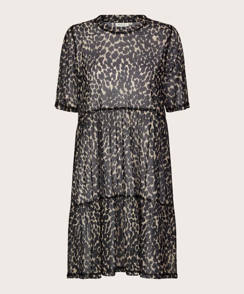 robe en maille imprimé léopard à manches courtes, Black