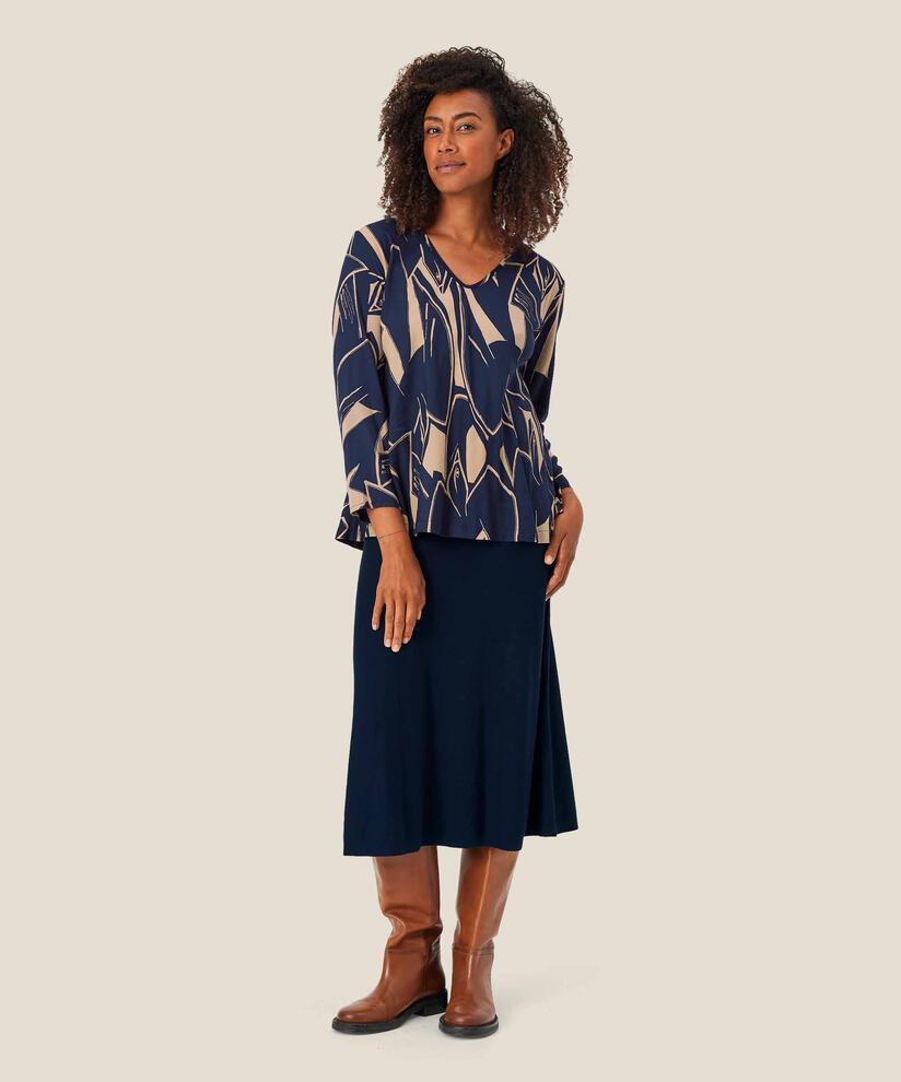 blouse en viscose à col v et manches longues, Navy Blazer
