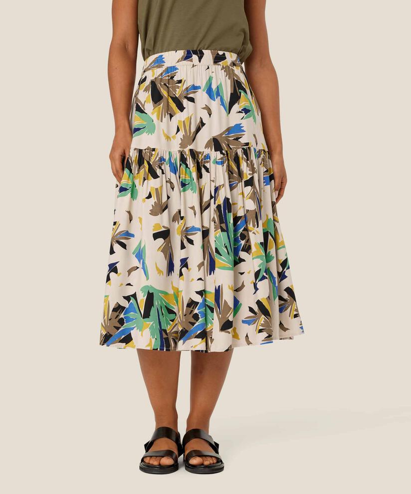 jupe en viscose imprimée avec taille élastique, Dusky Green