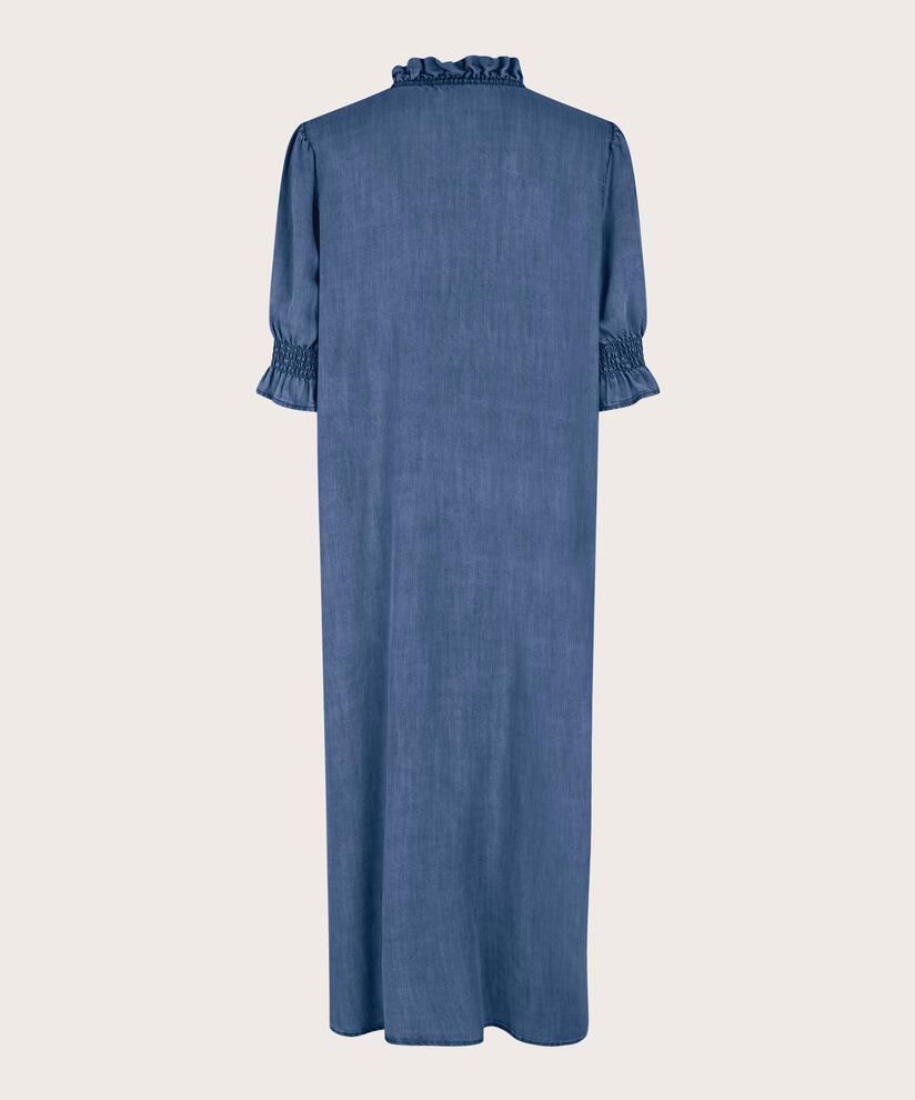 robe en jean avec volants au niveau du cou et poches fendues, Washed denim