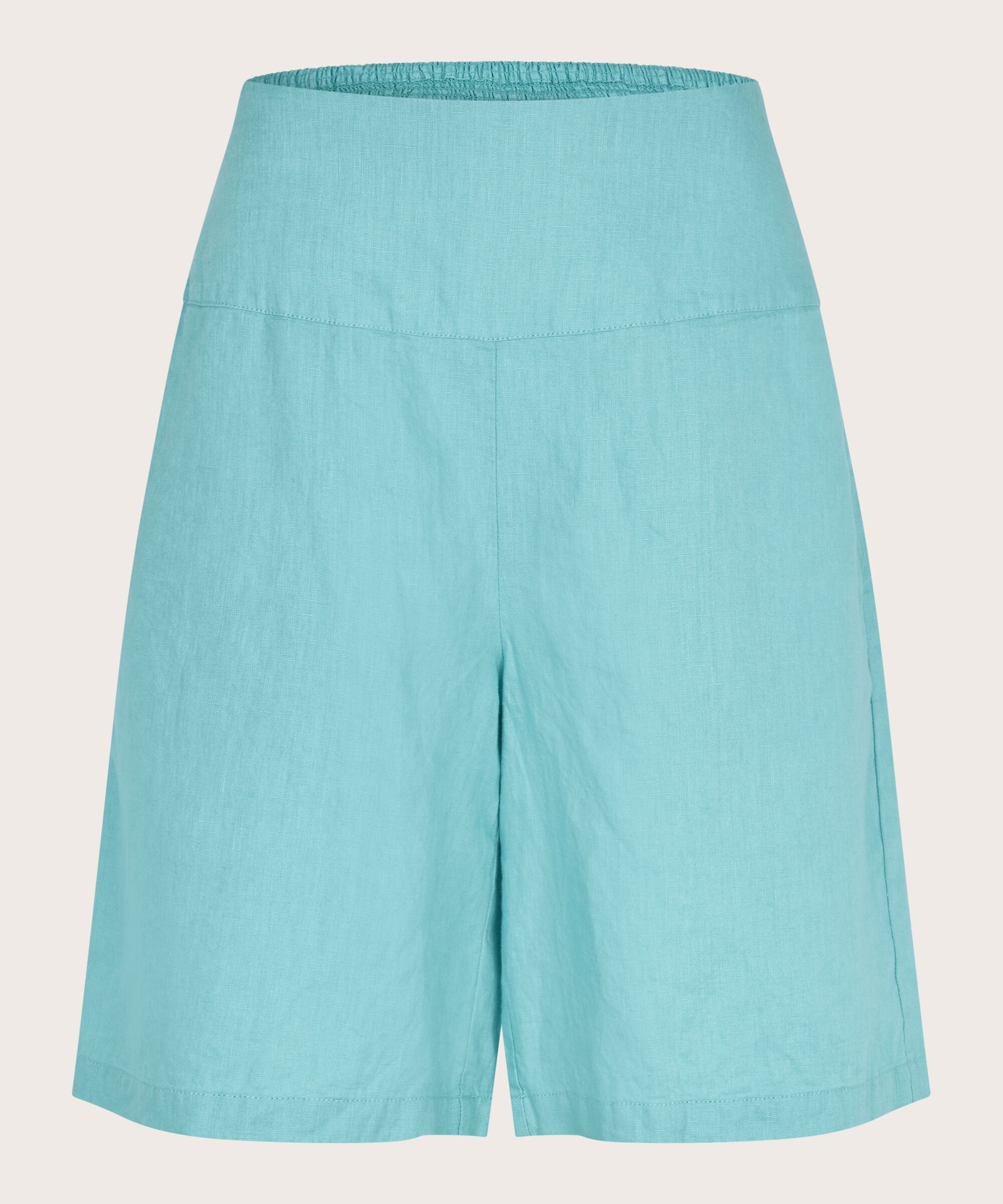 Short En Lin Avec Élastique Smocké Au Dos, Aqua