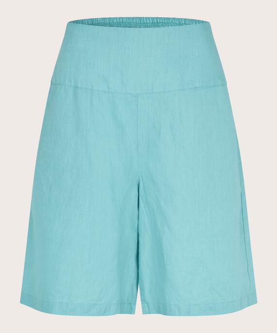Short En Lin Avec Élastique Smocké Au Dos, Aqua