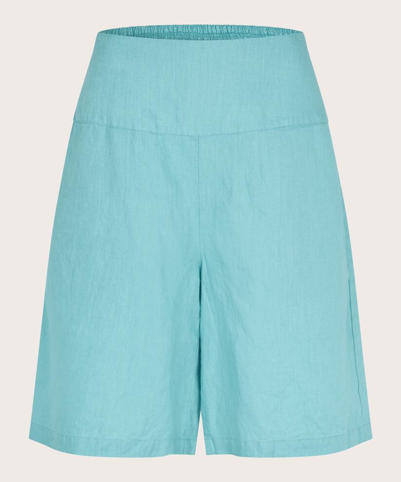 Short En Lin Avec Élastique Smocké Au Dos, Aqua