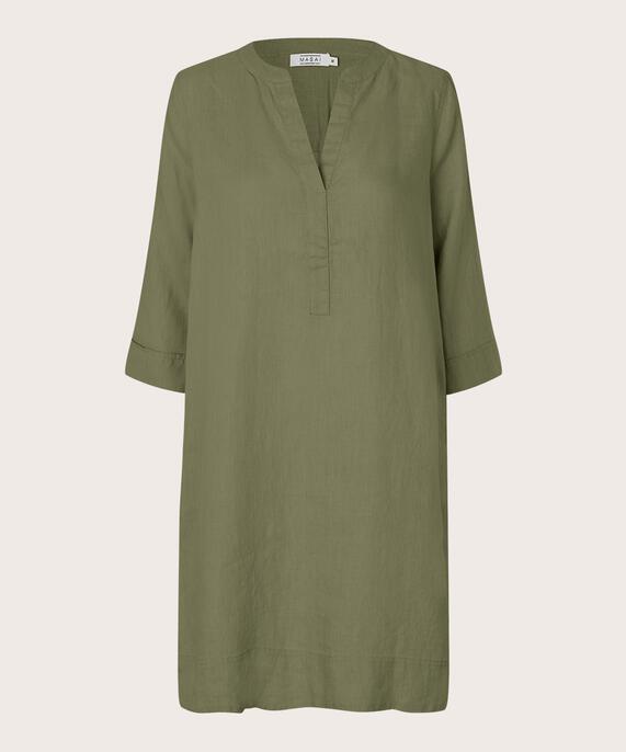 robe en lin avec col en V et poches fendues, D. Lichen Green