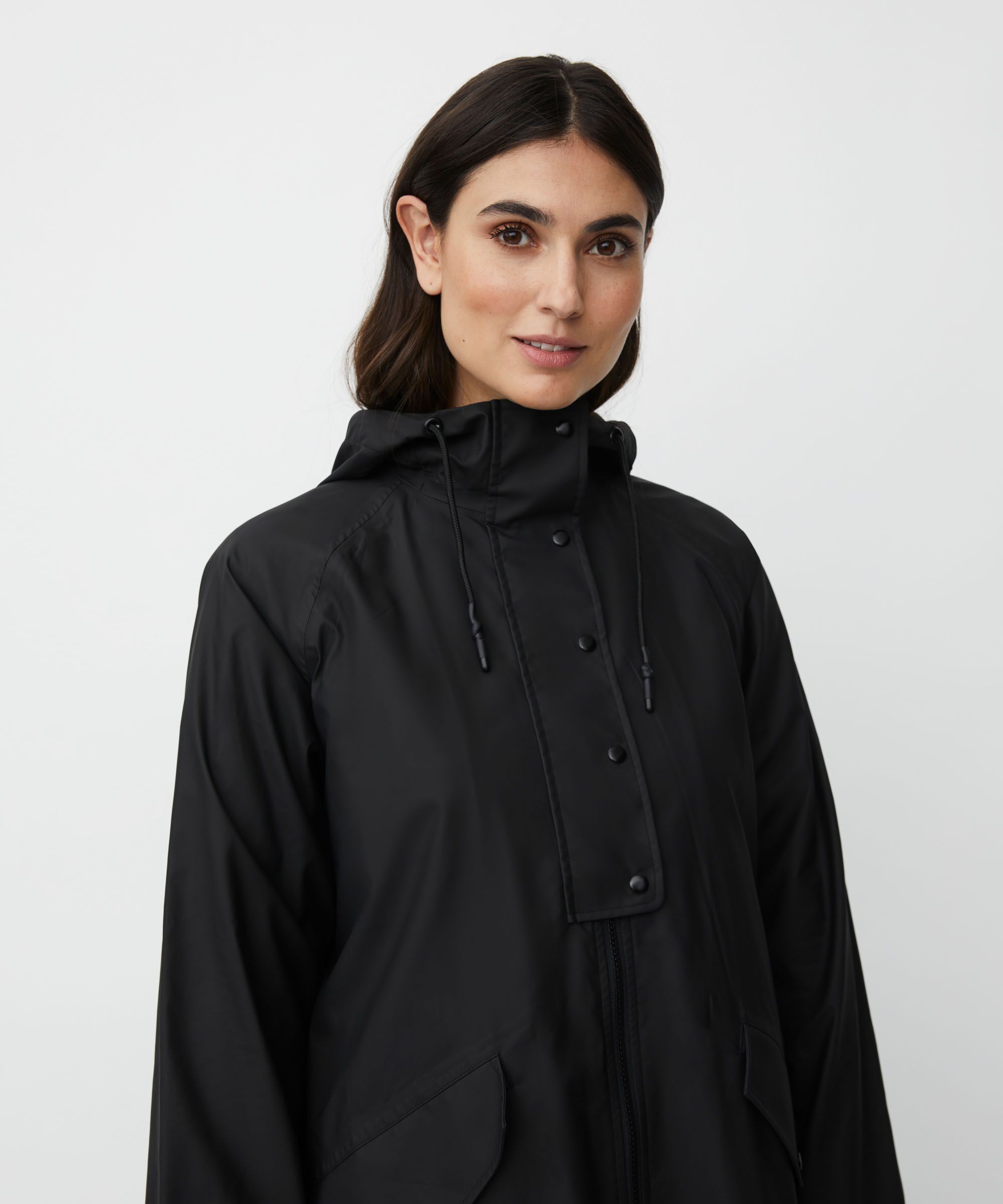 imperméable avec capuche et fermeture éclair à double curseur, Black