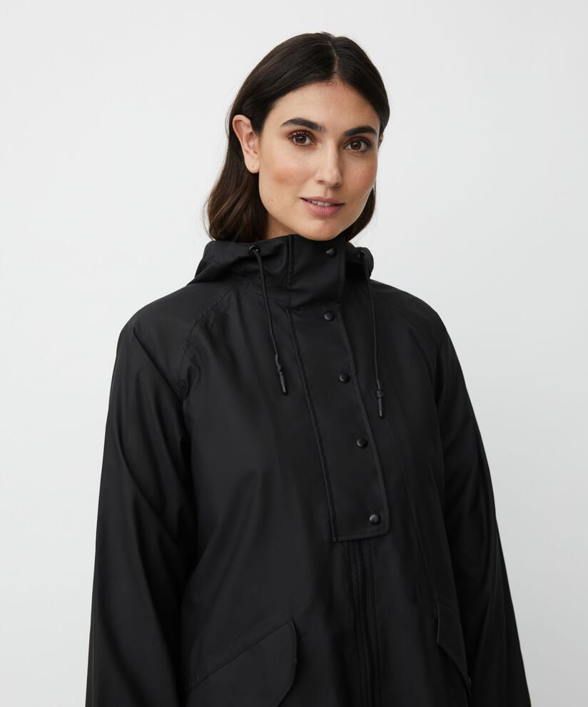 imperméable avec capuche et fermeture éclair à double curseur, Black