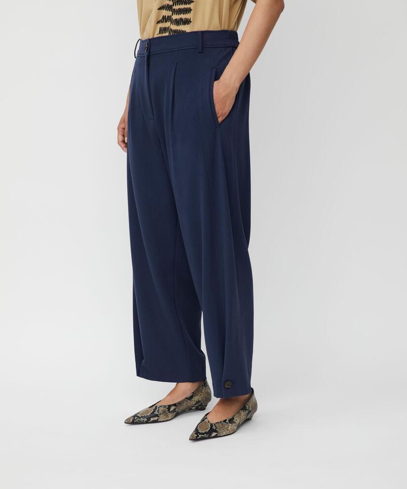 Pantalon Tissé Avec Stretch Et Bouton Sur La Jambe, Navy Blazer