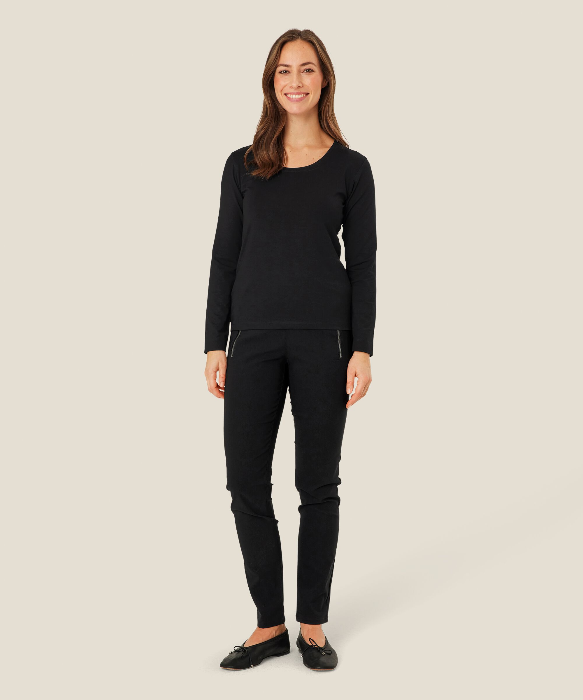 Top en jersey doux à manches longues, Black