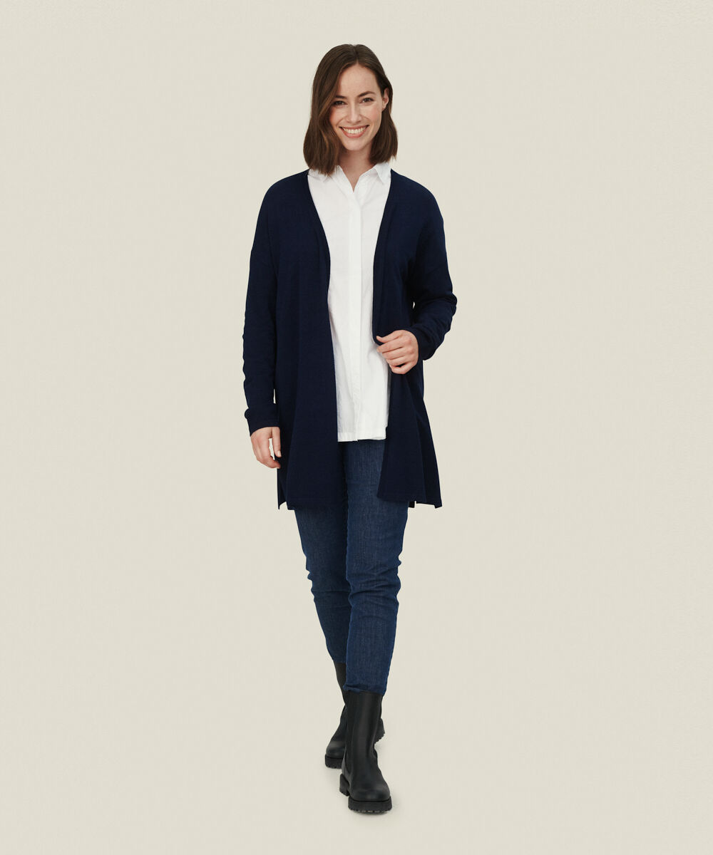 Cardigan En Fine Maille Coupe Droite, Navy