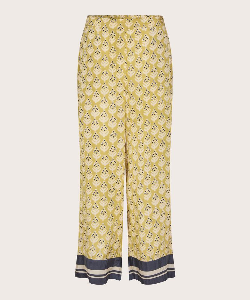 pantalon en viscose imprimé avec poches fendues et taille élastique, Burnish Gold