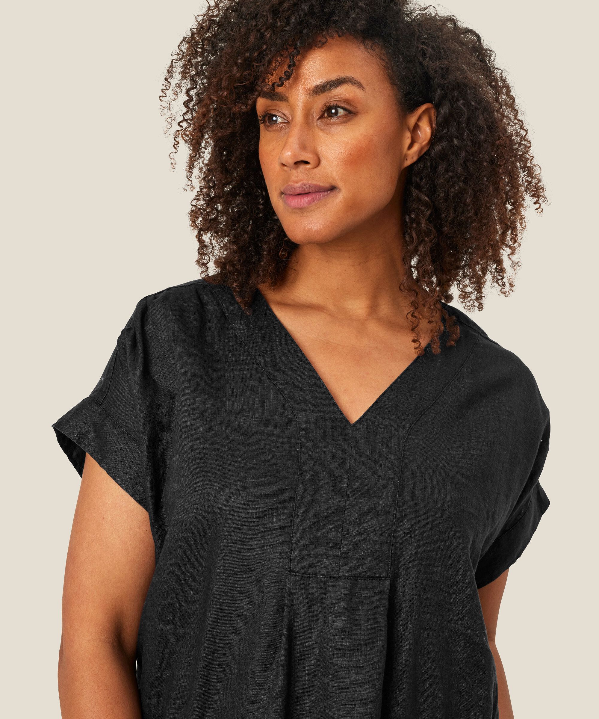 blouse manches courtes en lin, Black
