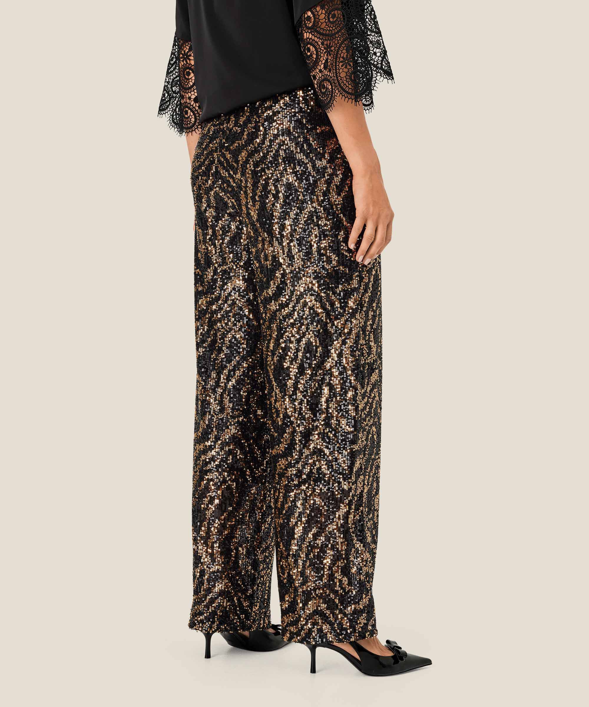 pantalon à paillettes avec élastique et zip caché, Black