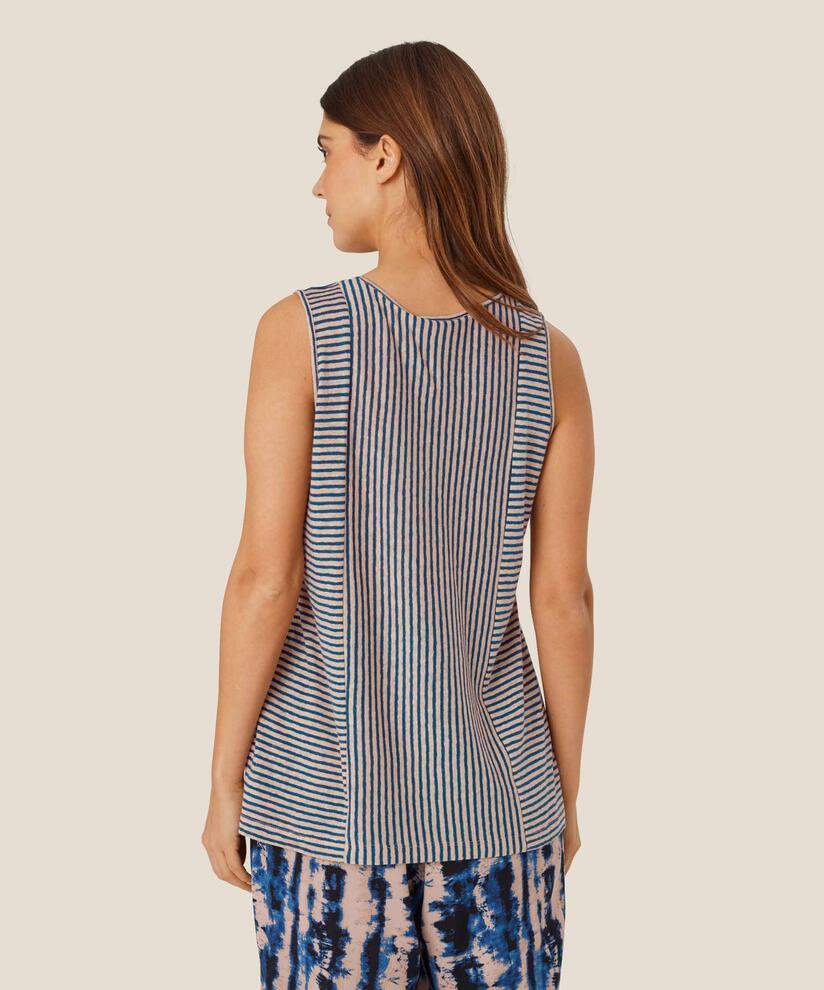 top en jersey rayé en mélange de lin, Navy Peony