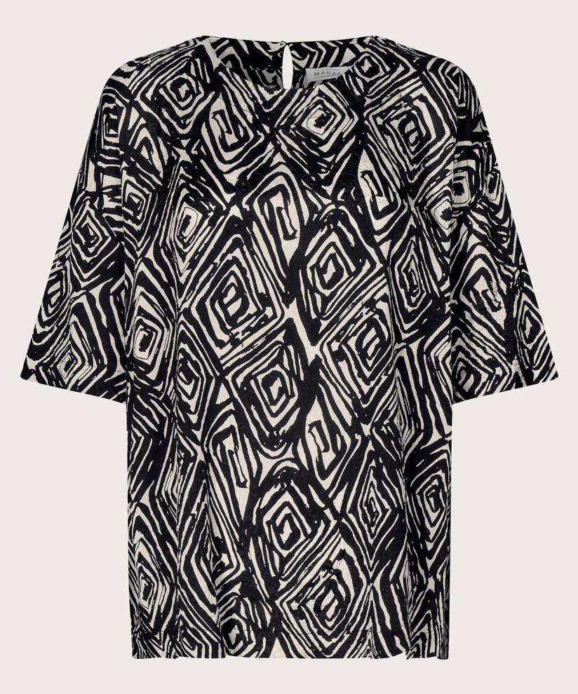 Blouse en viscose à manches mi-longues, Black