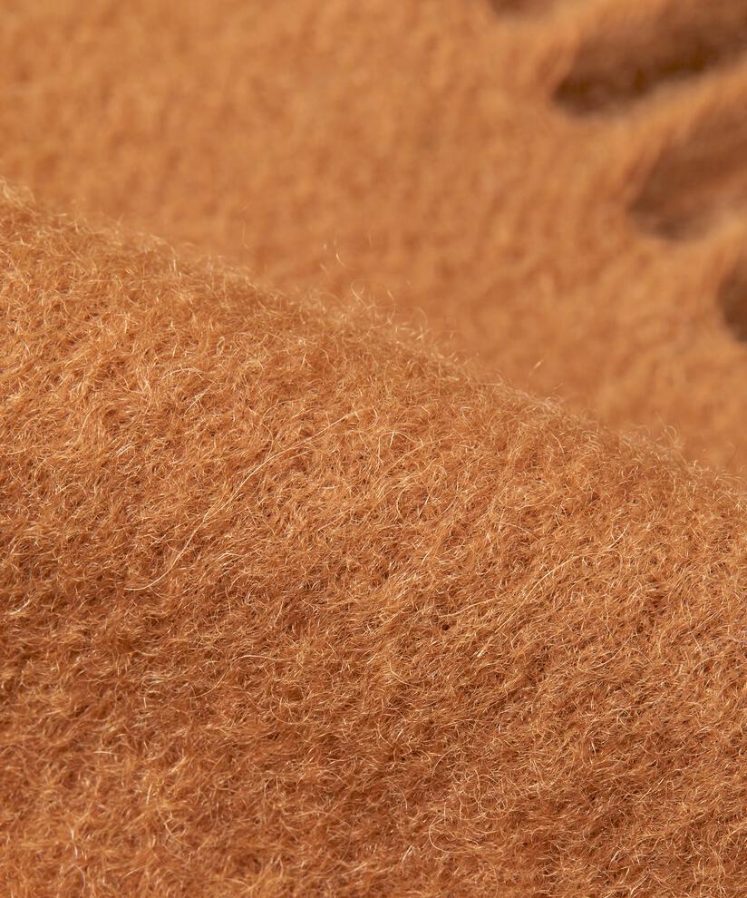 grande écharpe en laine à franges, Tobacco Brown