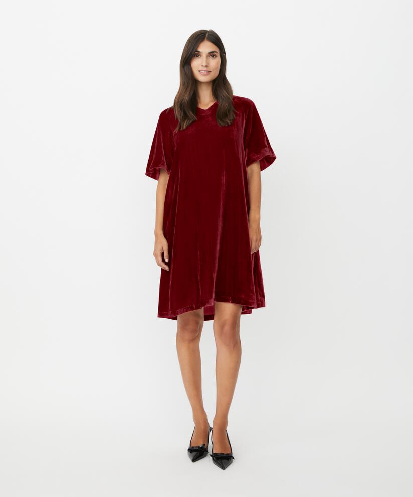 robe en velours à manches courtes et col en V, Tawny Port