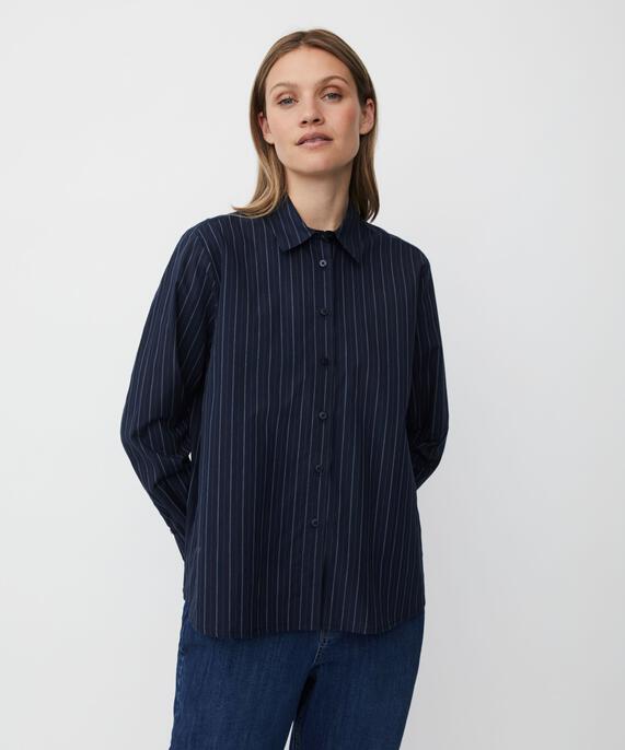 chemise en coton à rayures fines avec dos plus long, Navy Blazer