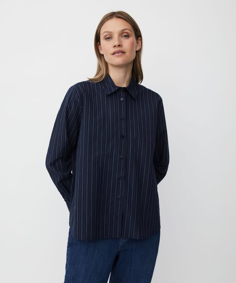 chemise en coton à rayures fines avec dos plus long, Navy Blazer