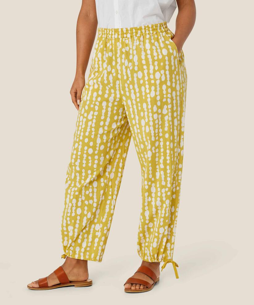 pantalon en coton imprimé avec taille élastique, Oil Yellow