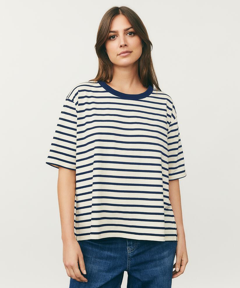 t-shirt rayé à col rond, Navy Blazer