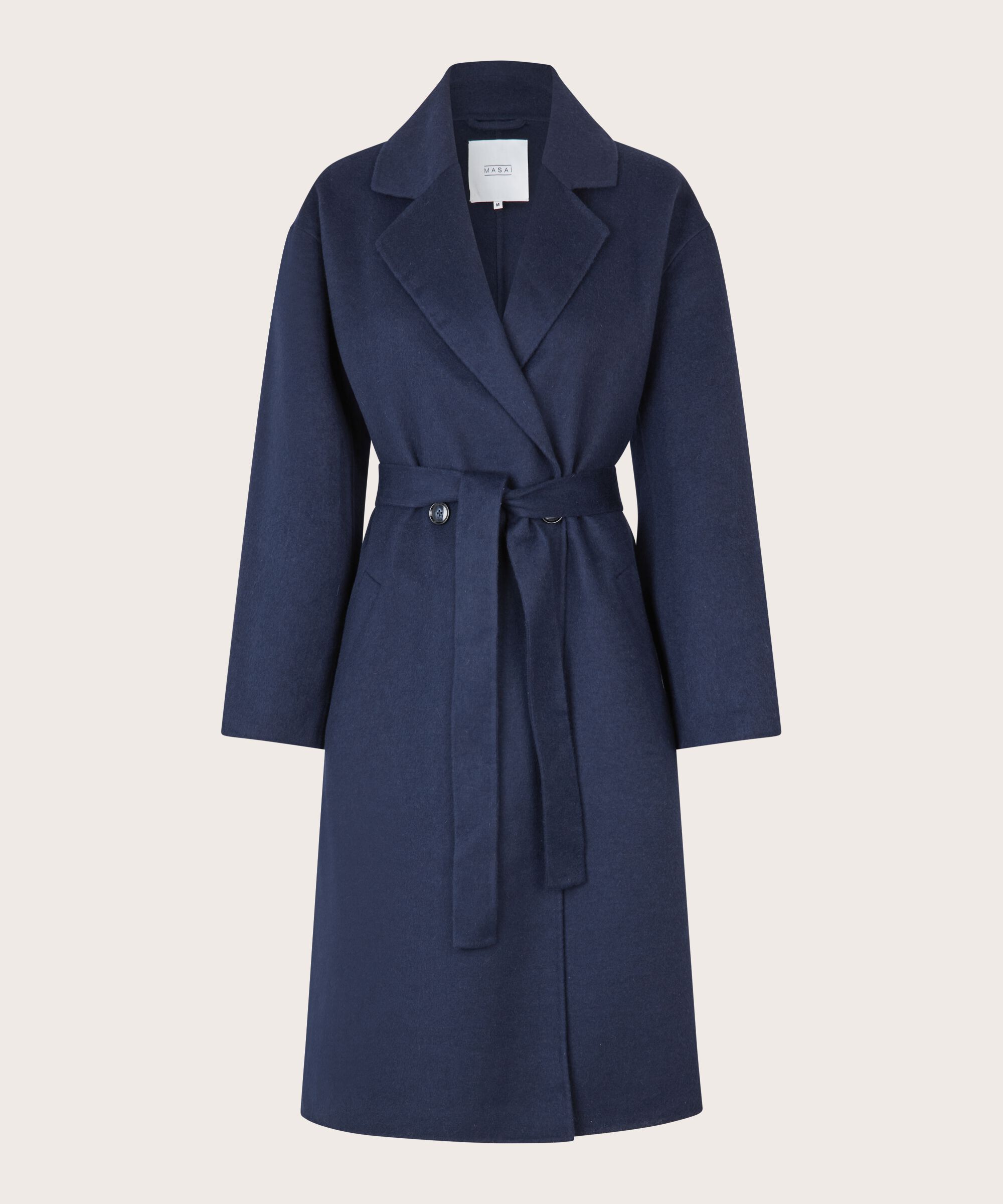 manteau long en laine avec liens, Maritime Blue