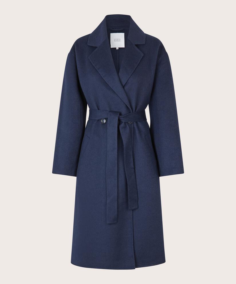 manteau long en laine avec liens, Maritime Blue