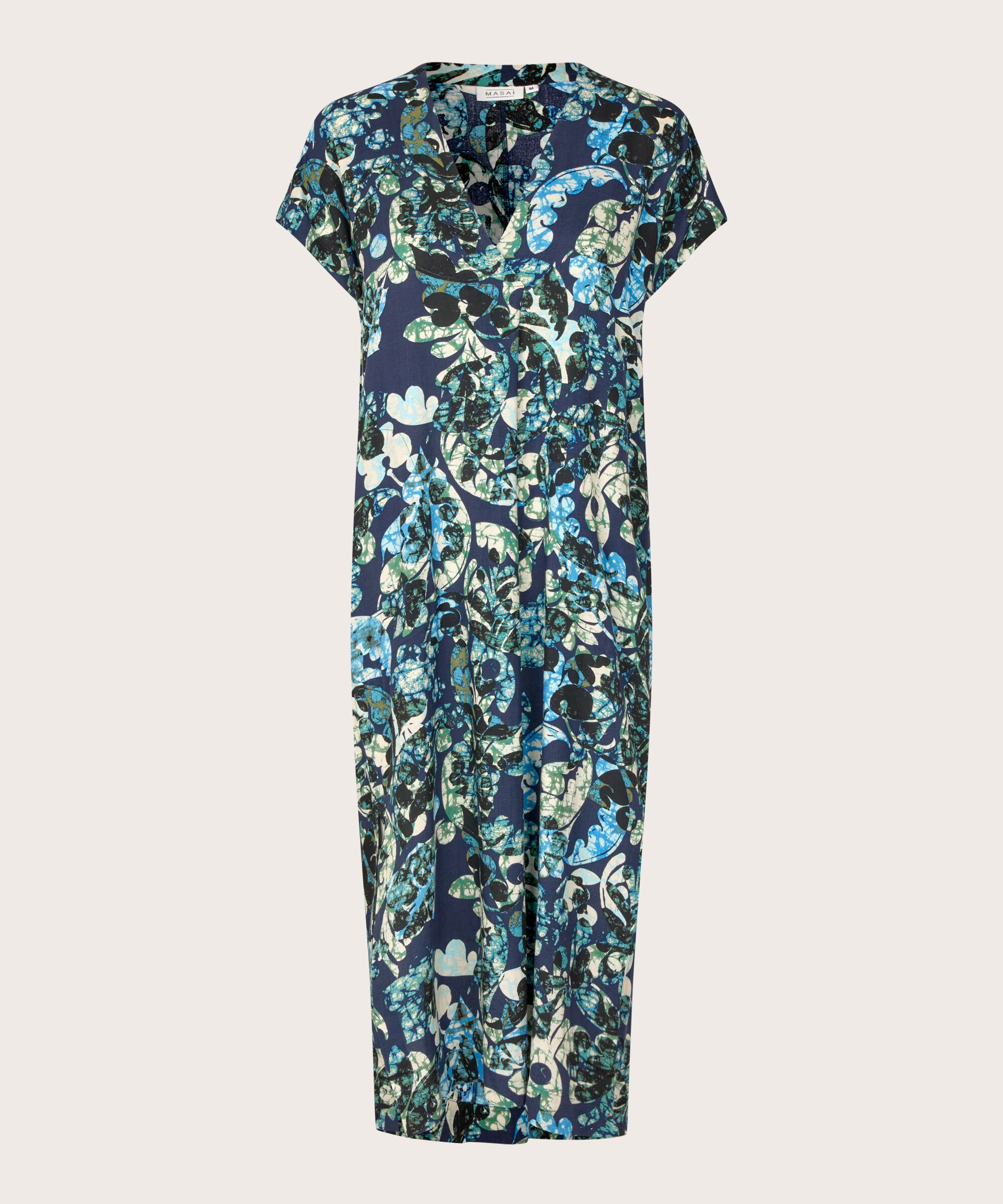 Robe En Viscose Imprimée Avec Décolleté En V Profond, Mood Indigo