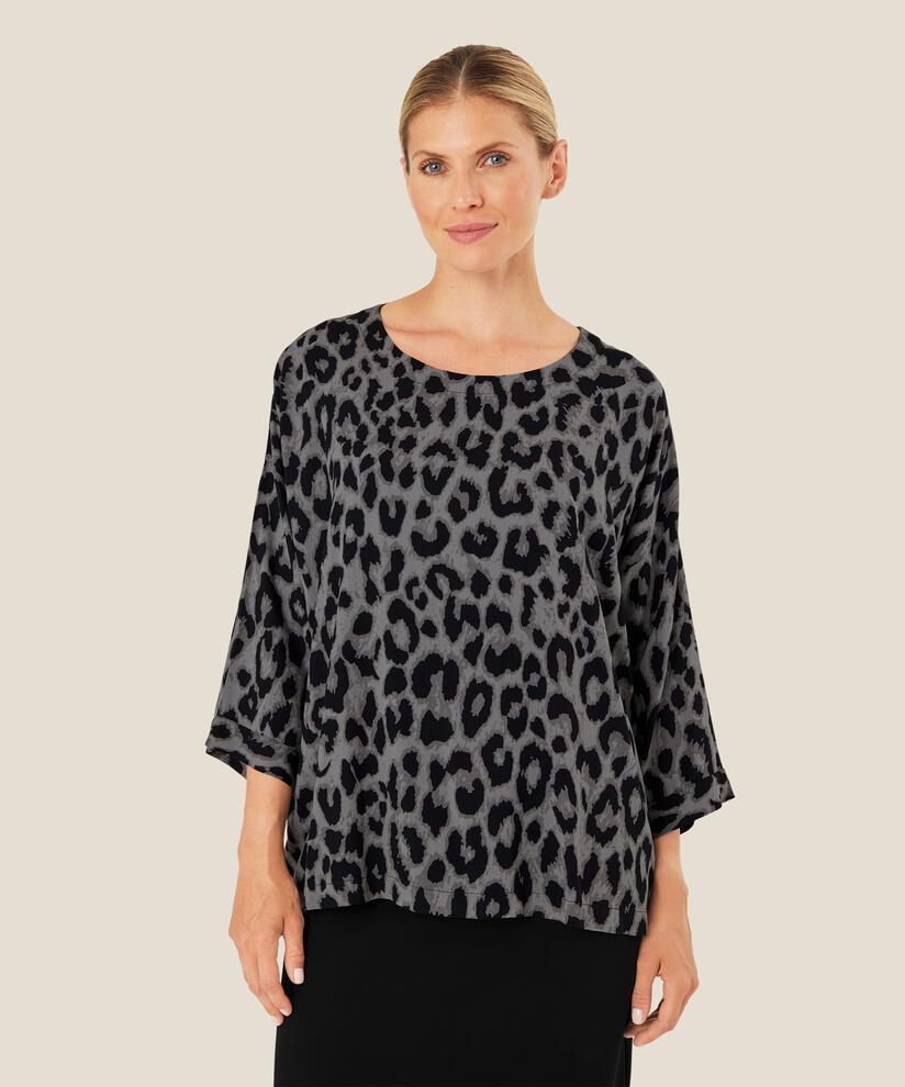Blouse En Viscose À Manches 3/4, Steel Grey