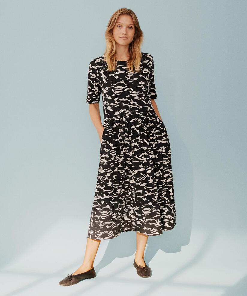 robe en jersey à motif avec poches fendues, Black