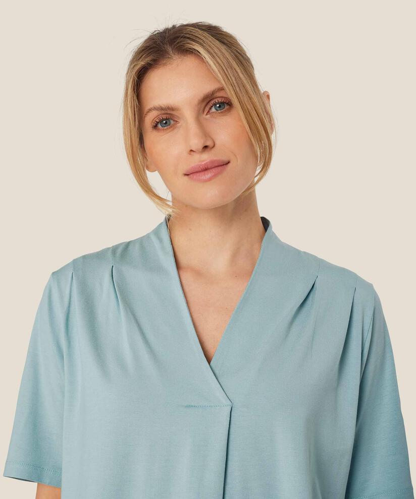 t-shirt avec col en V et drapés, Blue Haze