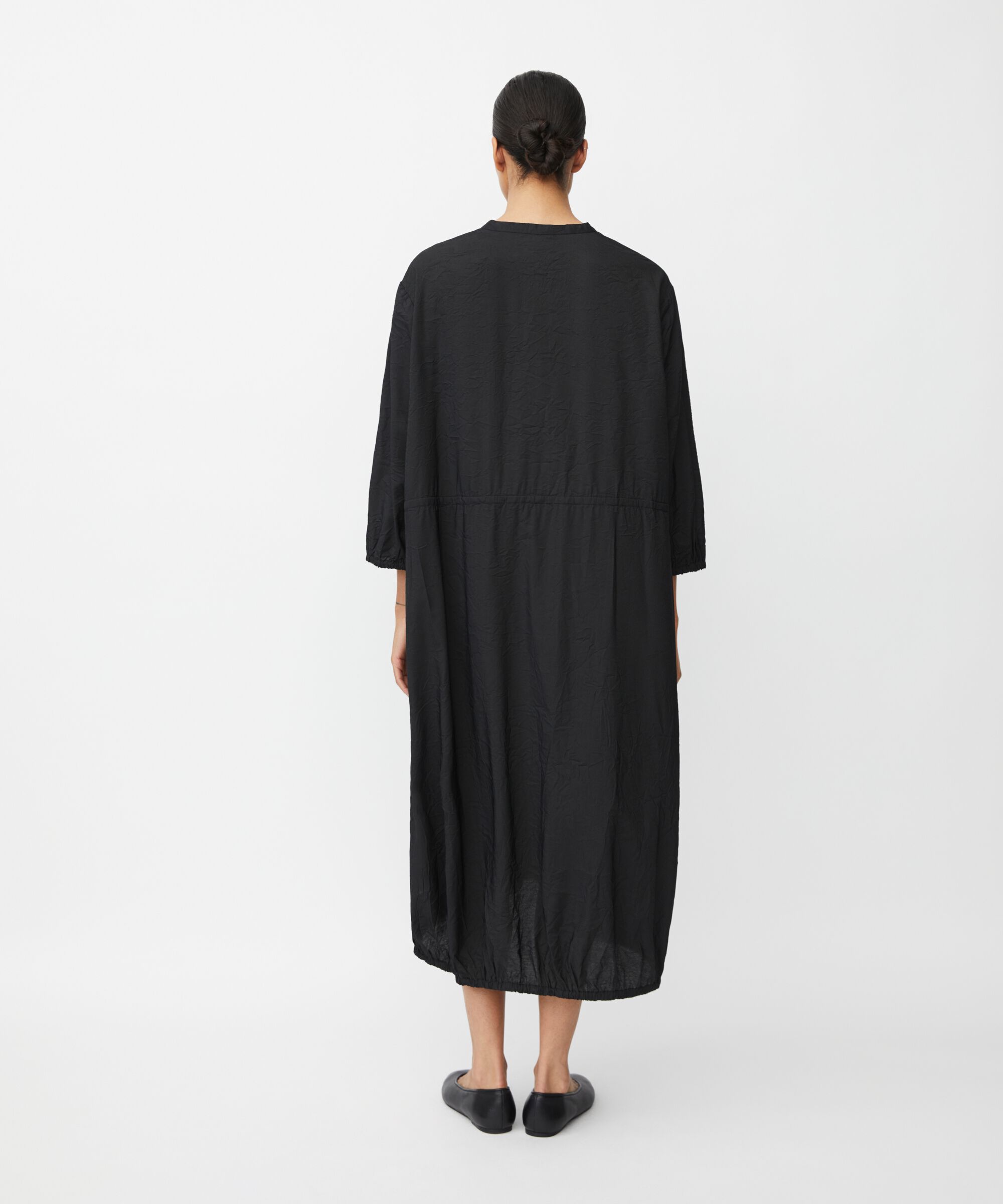 robe en viscose avec ourlet élastique et lien, Black