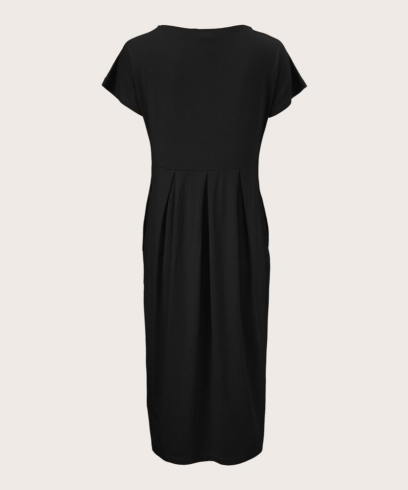 robe tulipe à manches courtes et col rond, Black
