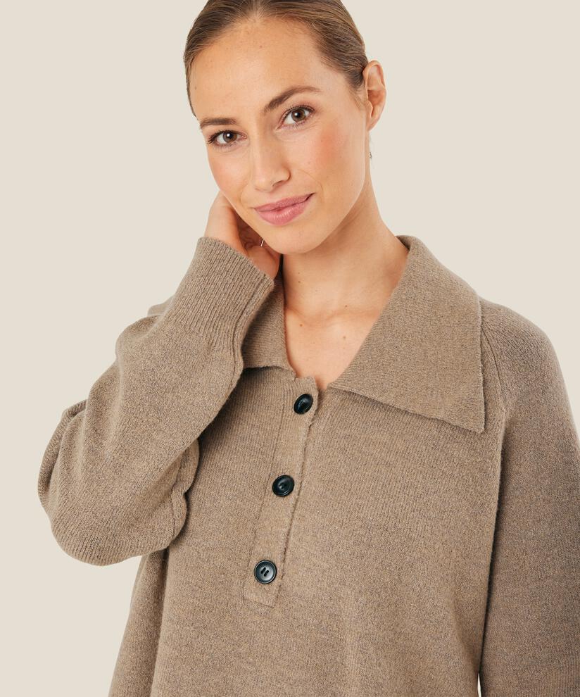 pull en maille avec col et boutons, Mink melange