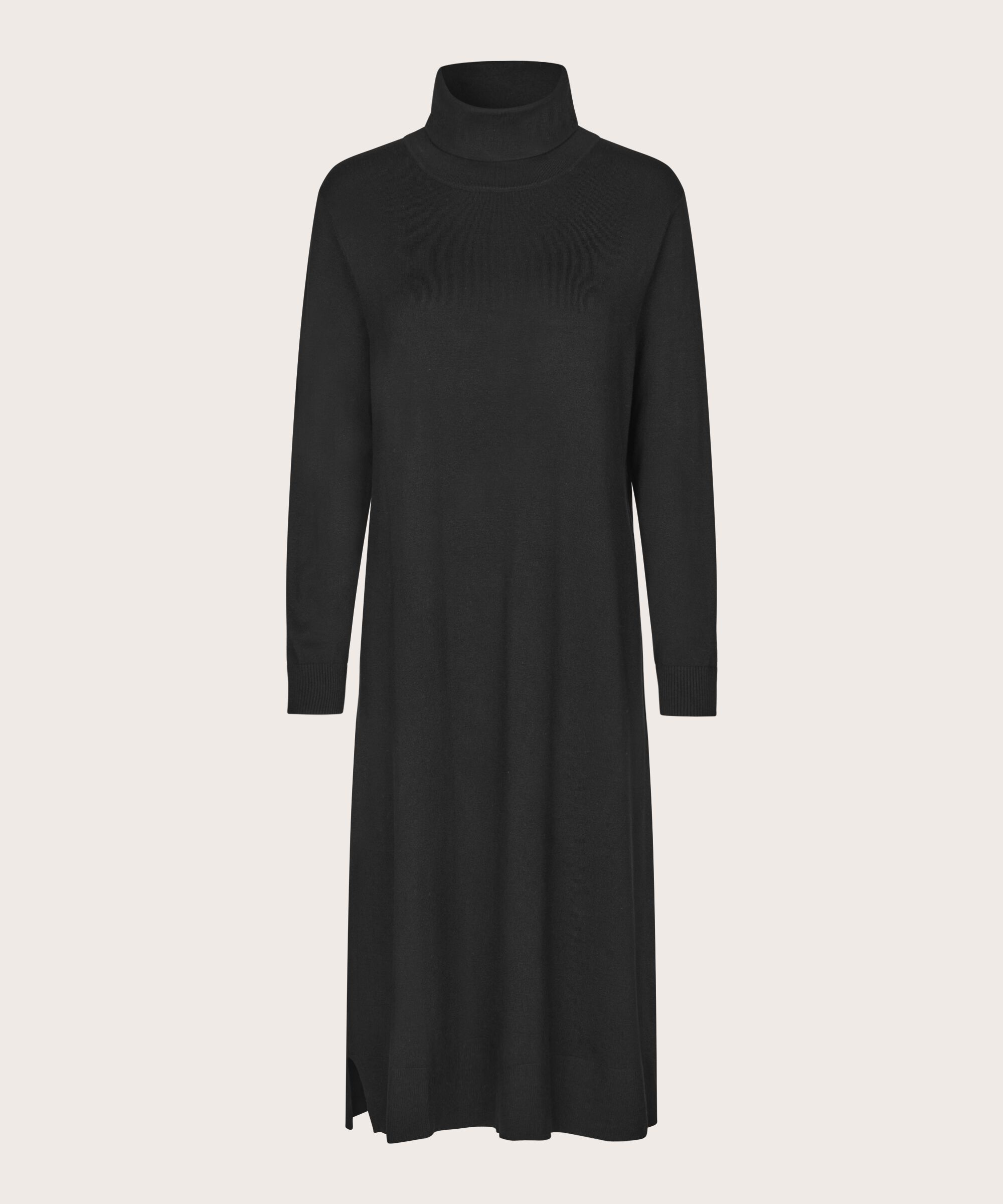 robe en maille avec col roulé et fentes, Black