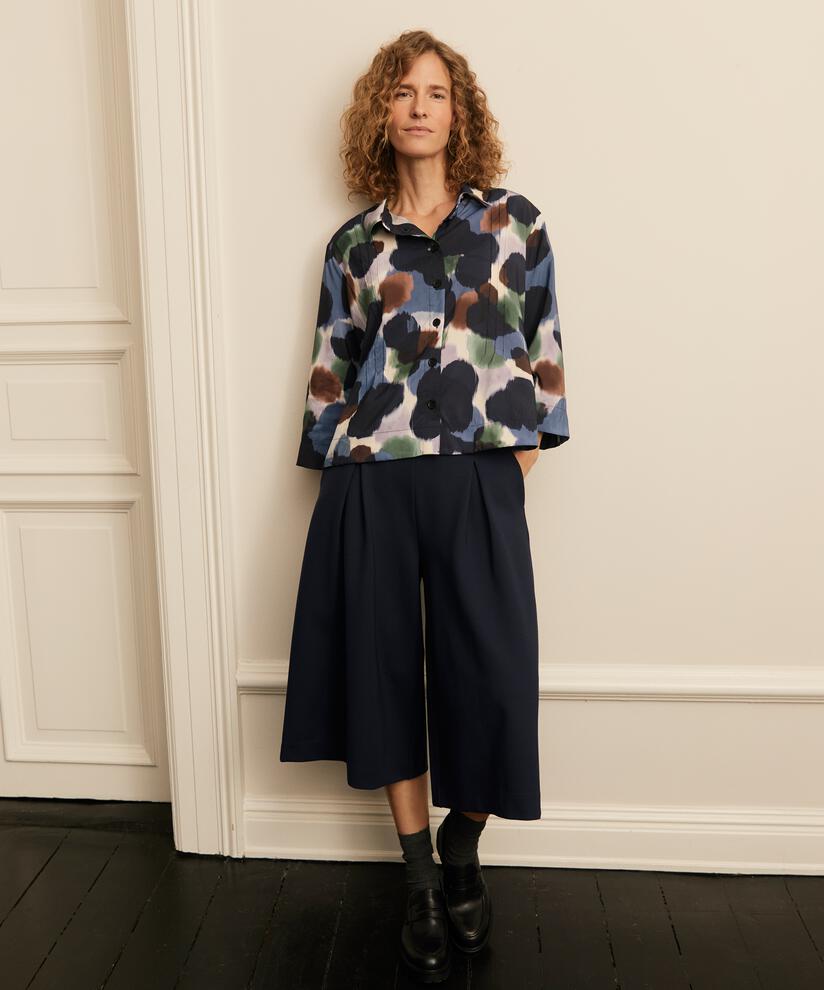 chemise à manches 3/4 et surpiqûres décoratives, Navy Blazer