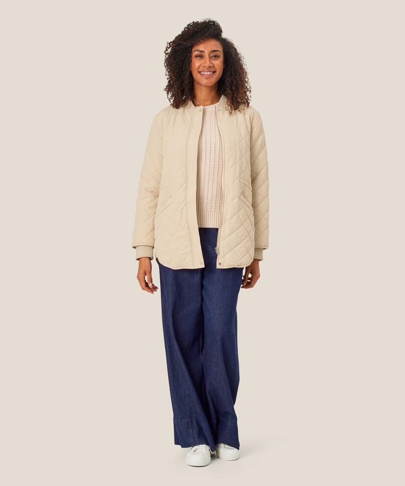 Veste matelassée avec détails côtelés et poches fendues, Oyster White