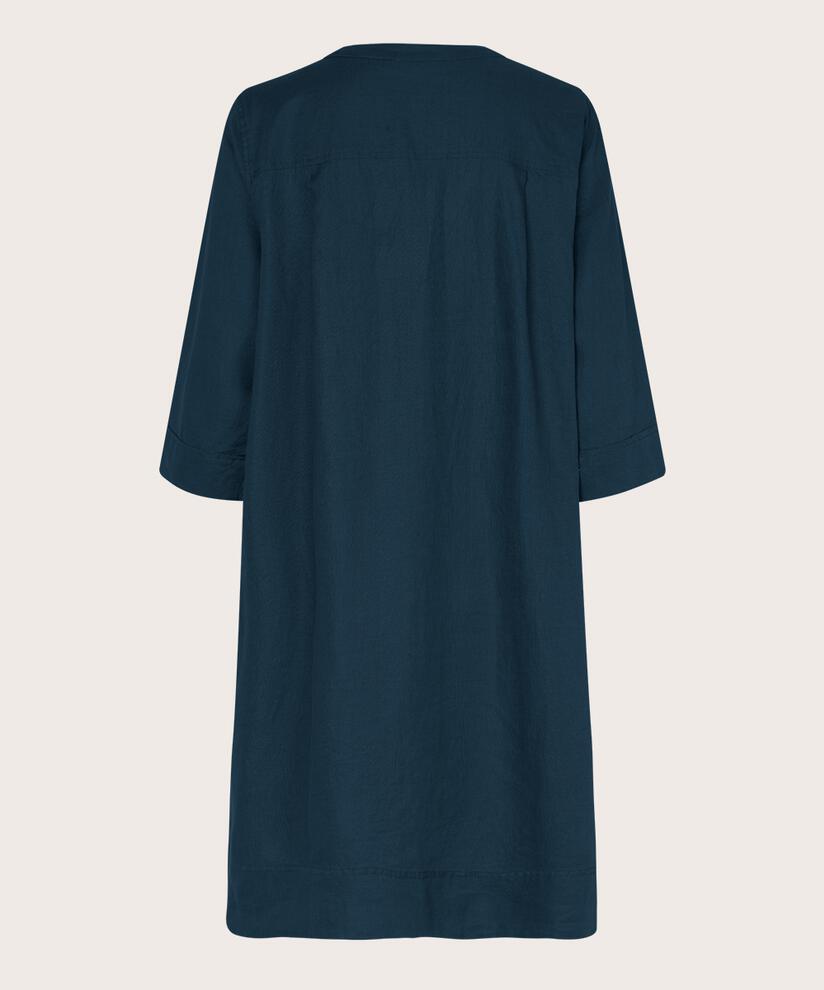robe en lin avec col en V et poches fendues, Navy