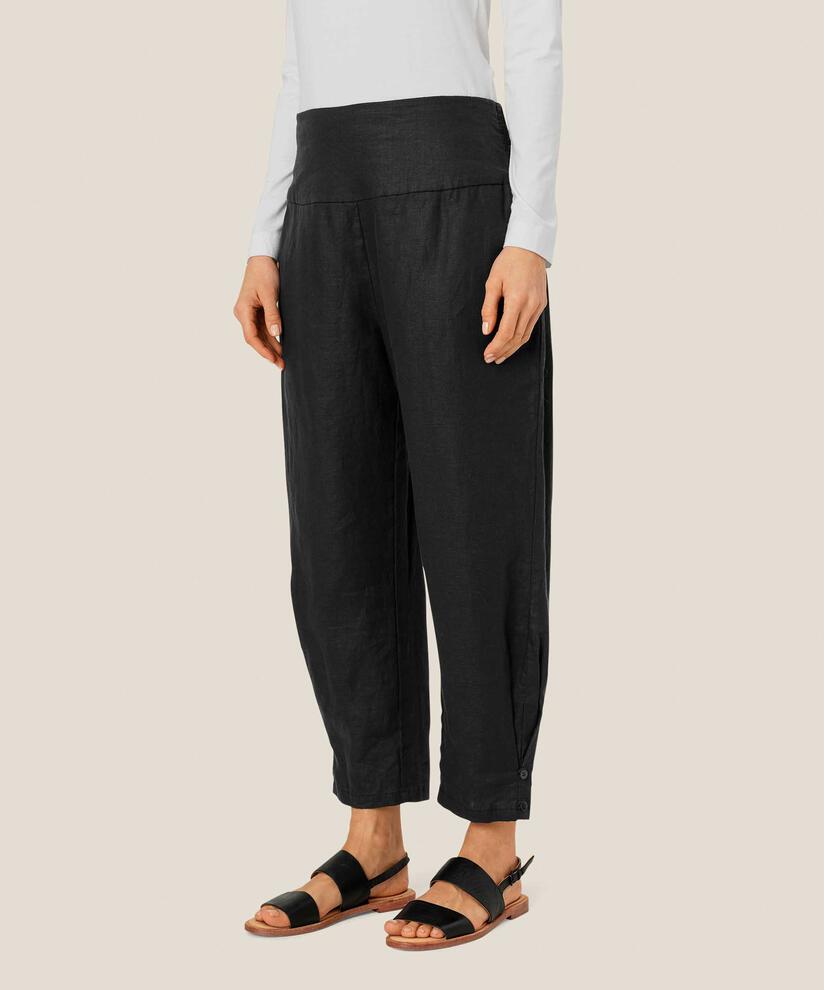 pantalon en lin avec large élastique smocké au dos et détail boutonné, Black