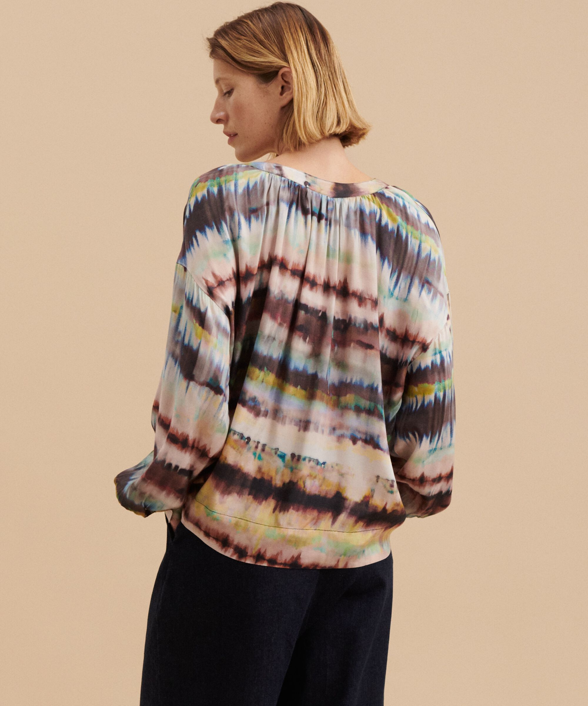 Blouse col v avec patte de boutonnage, Misty Rose